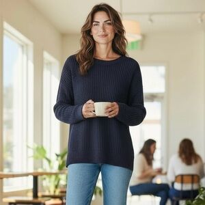 Vince Waffle-Stitch Knit Pullover – Navy (Size M)